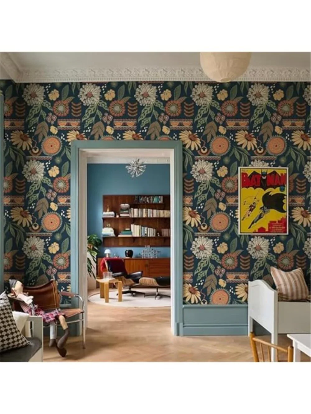 Blue Boho Floral Peel Stick Wallpaper Botanical Removable Contact Paper